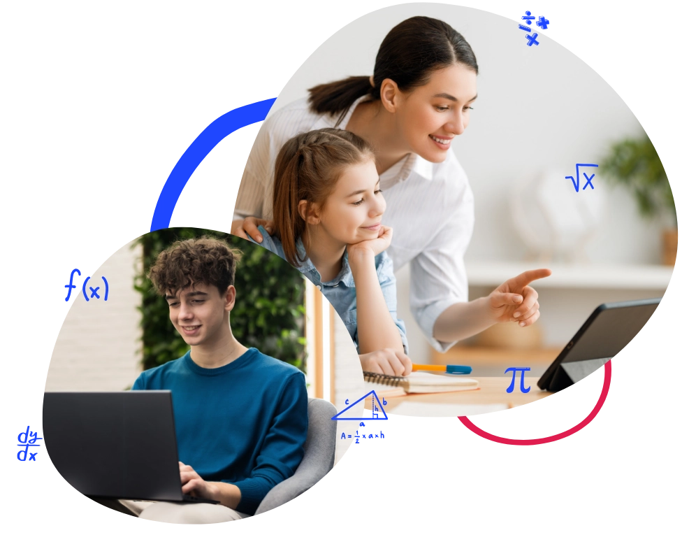 Online matematik özel dersinde annesiyle çalışan mutlu bir çocuk
